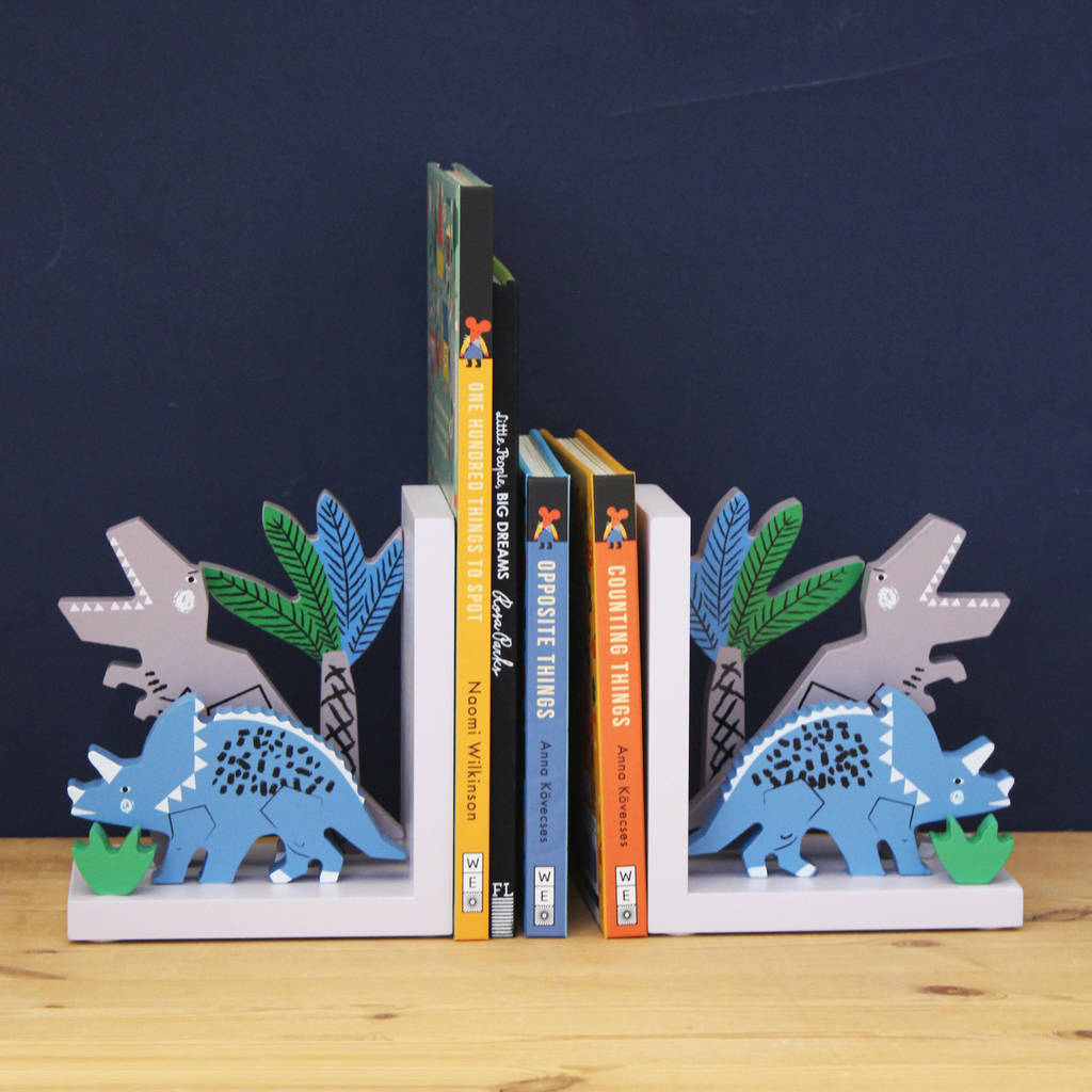 children's wooden dinosaur bookends by posh totty designs interiors