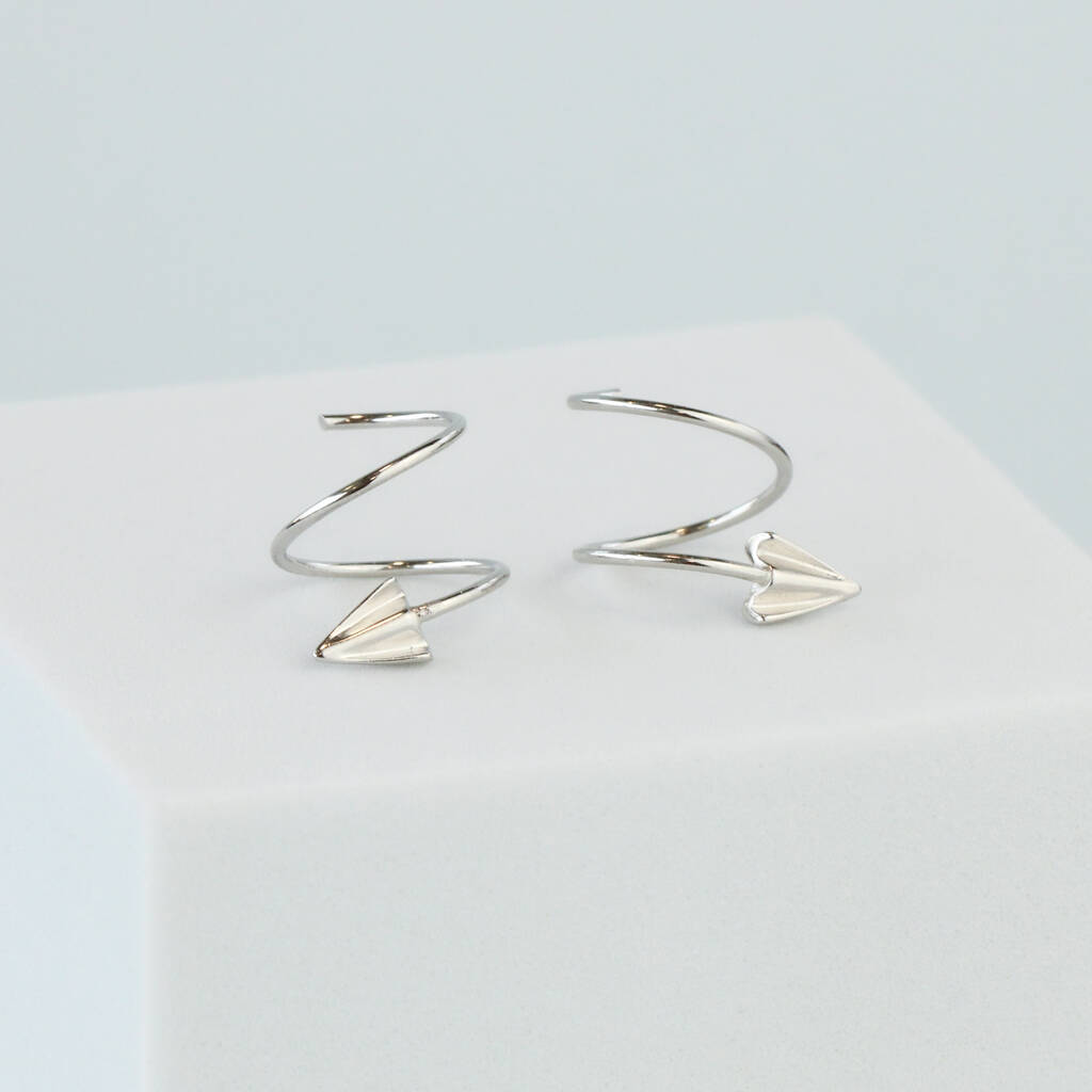 Sterling Silver Arrowhead Spiral Hoop Earrings, 1 of 5