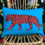Bright Blue Embroidered Wool Tiger Cushion, thumbnail 1 of 3