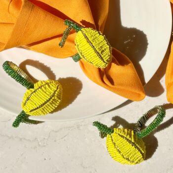 Lemon Beaded Napkin Rings Yellow • Set Of Four, 3 of 5
