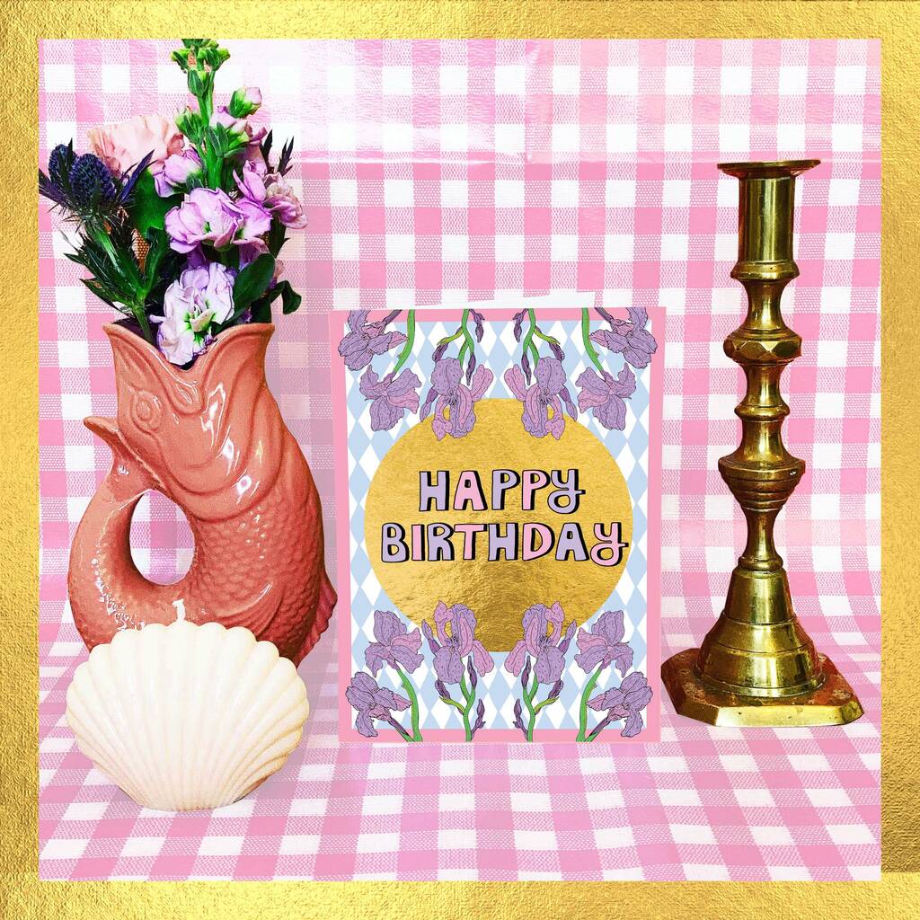 Light Blue And Gold Happy Birthday Card