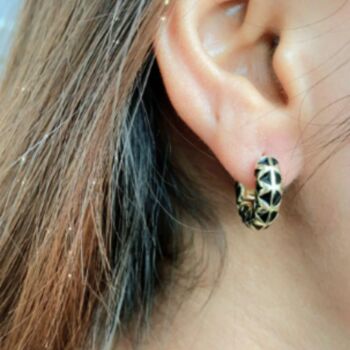 Geometrical Enamel Huggie Multicolour Hoop Earrings, 4 of 10