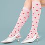 Women's Knee High Glitter Socks Pink Red Love Hearts, thumbnail 1 of 3