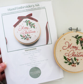 Four” Merry Christmas Wreath With Velvet Bow Beginner Embroidery Kit, Hand Embroidery, 4 of 5