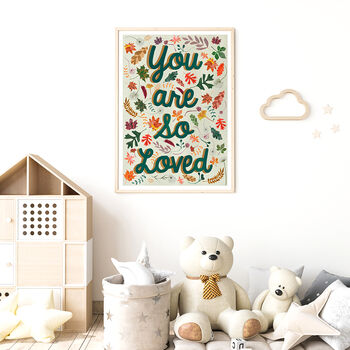 You Are So Loved Green Woodland Nursery Art Print, 2 of 9