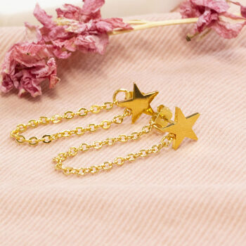 Gold Plated Star Earrings With Chain Drop Detail, 5 of 8