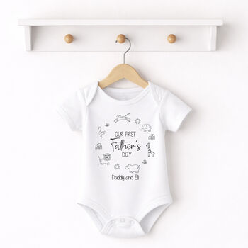 Personalised Our First Father's Day Babygrow / Baby Bodysuit Animals Mono, 3 of 8