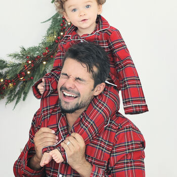 Personalised Dad And Child Matching Luxury Brushed Cotton Tartan Christmas Pyjama, 3 of 6