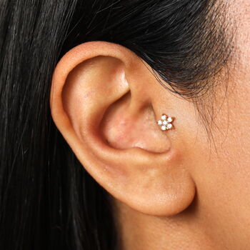 Sterling Silver Crystal Tiny Flower Piercing Earring, 3 of 3