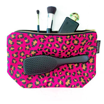 Makeup And Cosmetic Bag Gift Set Hot Pink Leopard Print, 9 of 12