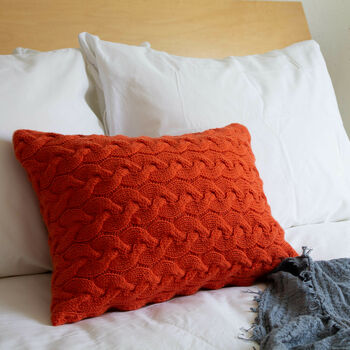 Contemporary Lattice Cushion Hand Knit In Tangerine, 3 of 4