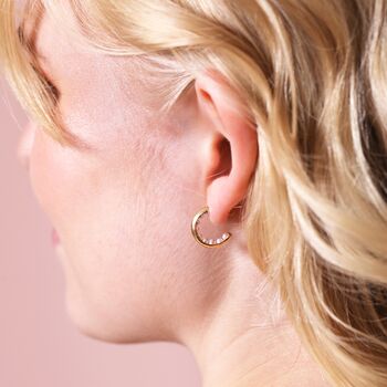 Encased Pearl Huggie Hoop Earrings, 5 of 8