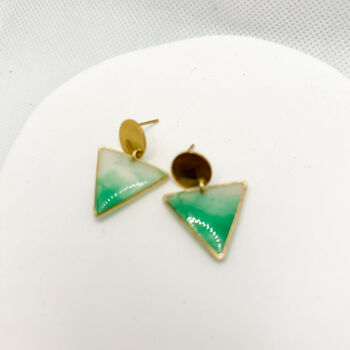 Geometric Green Minimalist Stud Drop Earrings, 5 of 11