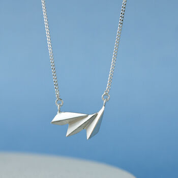 Sterling Silver Geometric Pendant Necklace. Fan Shape, 5 of 5