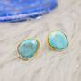 Blue Turquoise Gold Stud Earrings, thumbnail 2 of 9