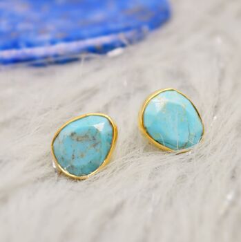 Blue Turquoise Gold Stud Earrings, 2 of 9