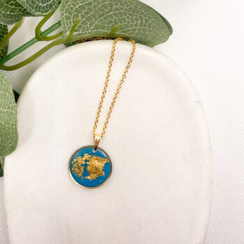Elegant Blue Gold Foil Circle Necklace, Planet Earth, 2 of 10