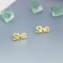 Sterling Silver He She They Pronoun Stud Earrings, thumbnail 4 of 12