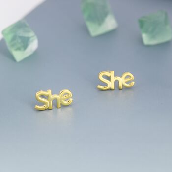 Sterling Silver He She They Pronoun Stud Earrings, 4 of 12