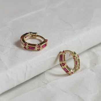 Gold Plated Pink Crystal Huggie Earrings, 3 of 11