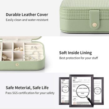 Small Light Green Travel Jewellery Organizer Box Case, 6 of 9