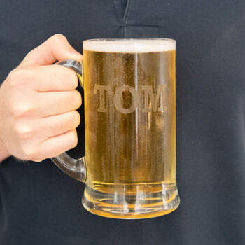 Personalised Name Etched Glass Tankard, 6 of 9