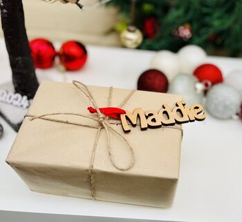 Wooden Christmas Gift Tag Name Personalised Xmas Tree, 4 of 5