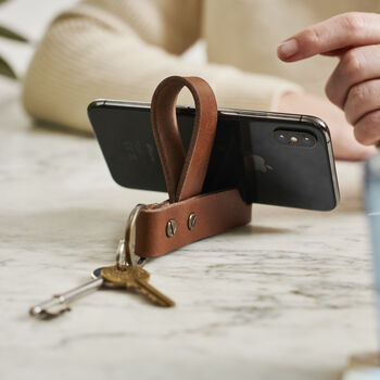 Personalised Leather Phone Stand Keyring, 10 of 12