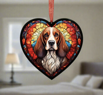 Basset Hound Stained Glass Effect Heart Suncatcher, 5 of 6
