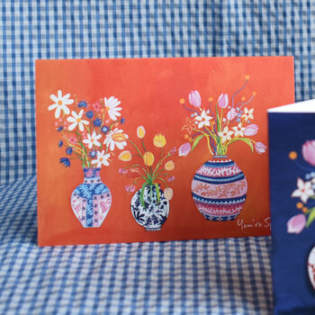 Orange Vase And Bouquet Greetings Card, 2 of 5