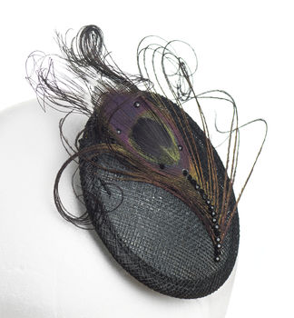 Petrol Black Feather Cocktail Hat 'Pippa', 3 of 9