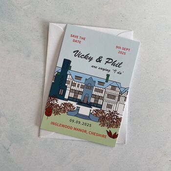 Venue Illustration Save The Date Wedding Invitation, 7 of 12