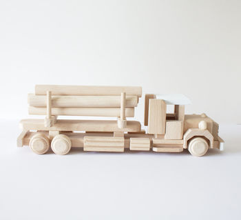 Handcrafted Wooden Log Truck Toy, 3 of 5