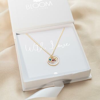 Personalised Halo And Micro Triple Birthstone Necklace, 3 of 7