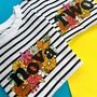 Personalised Retro Flowers Striped Kids T Shirt, thumbnail 2 of 4
