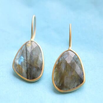 Large Gold Plated Labradorite Drop Earrings, 5 of 6