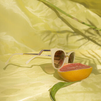 Cream Cat Eye Sunglasses With Gold Bar Detail, 3 of 3