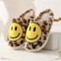 Women's Leopard Print Slippers With Happy Face Design, thumbnail 3 of 7