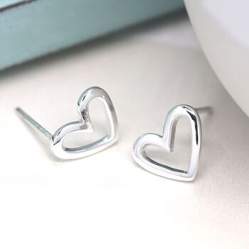 Sterling Silver Open Heart Stud Earrings, 2 of 8