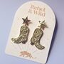Glitter Cowboy Boot Earrings With Star Studs, thumbnail 3 of 4
