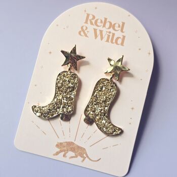 Glitter Cowboy Boot Earrings With Star Studs, 3 of 4