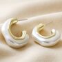 White Molten Pearlescent Hoop Earrings In Gold Plating, thumbnail 2 of 5