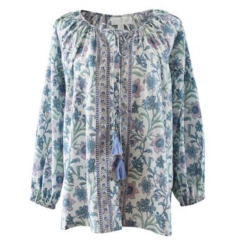 Block Printed Lilac Floral Cotton Blouse 'Cassidy', 5 of 5