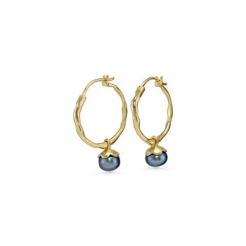 Peacock Pearl Molten Gold Hoop Earrings, 7 of 7