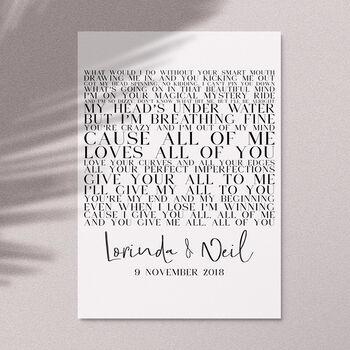 Personalised Song Lyrics Printable By Making Things Happen