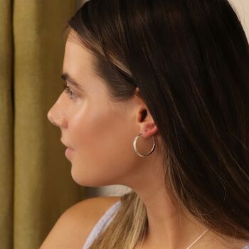 Large Sterling Silver Hammered Hoop Earrings, 3 of 7