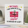 Personalised Funny Brother Christmas Card From Sister, thumbnail 1 of 7