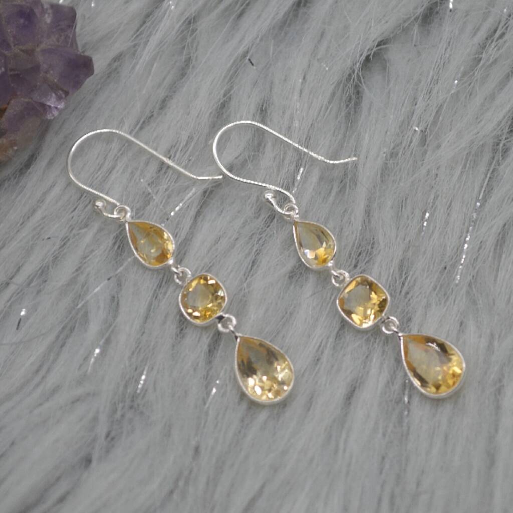Citrine Teardrop Dangle Drop Earrings: 925 Silver, 1 of 9