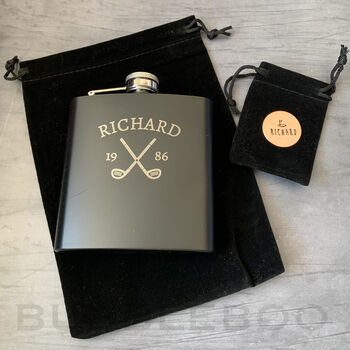 Personalised Golfers Hip Flask And Ball Marker Gift Set, 9 of 11