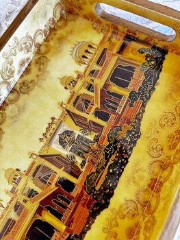Luxury Wood Lacquer Coated Serving Tray, Indian Printed Serveware, 10 of 11